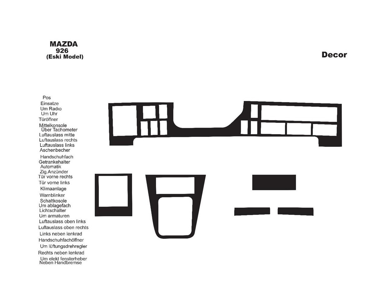 Mazda 926 01.1994 Kit Rivestimento Cruscotto all'interno del veicolo Cruscotti personalizzati 6-Decori