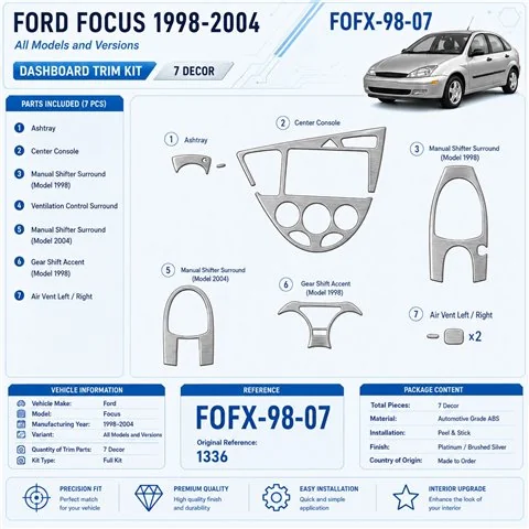 Ford Focus 1998-2004 kit rivestimento cruscotto e interni 3D 7 pezzi 2
