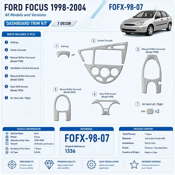 Ford Focus 1998-2004 kit rivestimento cruscotto e interni 3D 7 pezzi