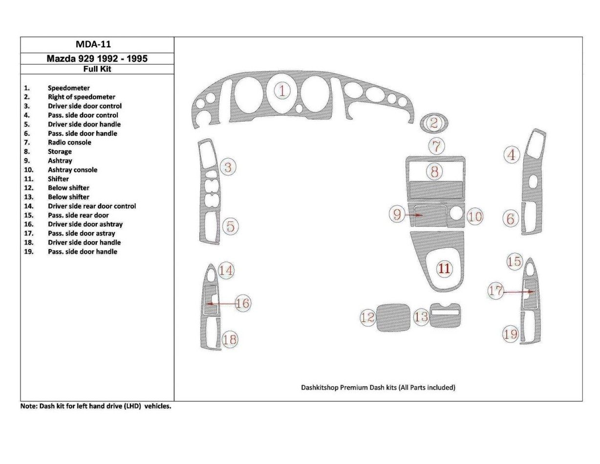 Mazda 929 1992-1995 Full Set, 19 Parts set Cruscotto BD Rivestimenti interni