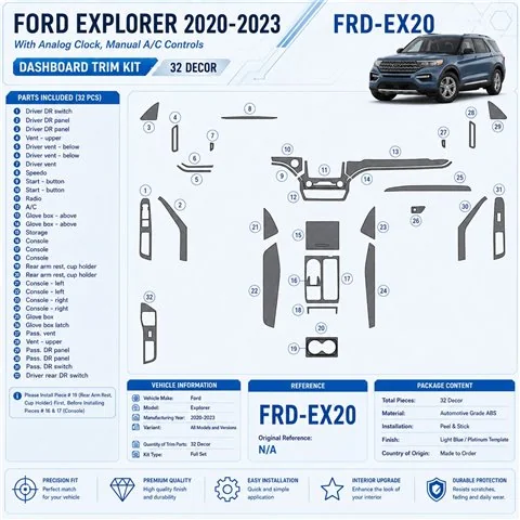 Ford Explorer 2020-2023 kit rivestimento cruscotto e interni 3D 32 pezzi