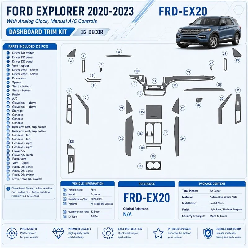 Ford Explorer 2020-2023 kit rivestimento cruscotto e interni 3D 32 pezzi