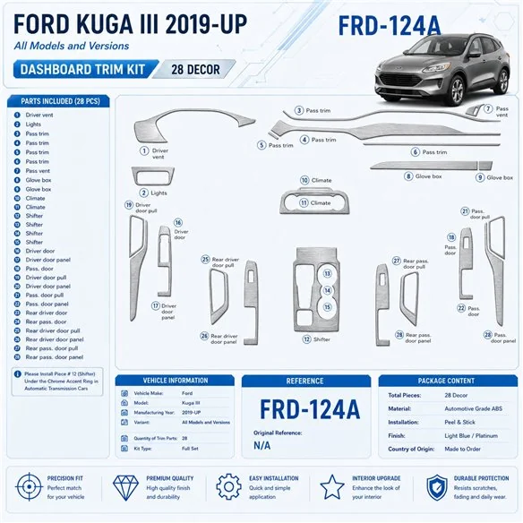 Ford Kuga III 2019-in poi kit rivestimento cruscotto e interni 3D 28 pezzi