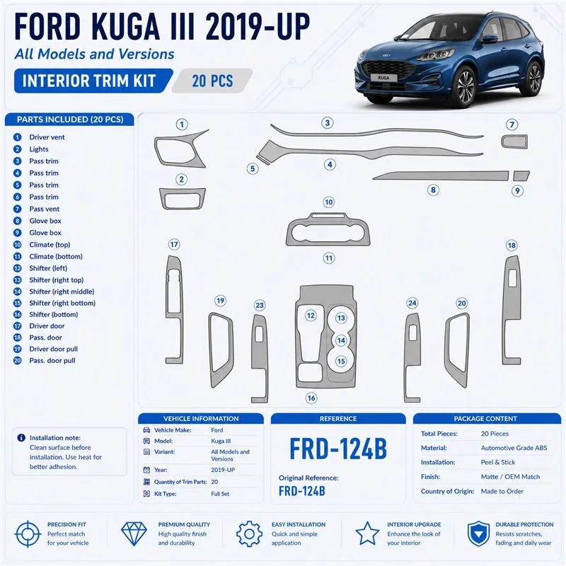 Ford Kuga III 2019-in poi kit rivestimento cruscotto e interni 3D 20 pezzi