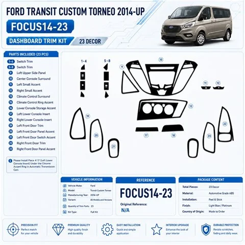 Ford Transit Custom Torneo 2014-in poi kit rivestimento cruscotto e interni 3D 23 pezzi