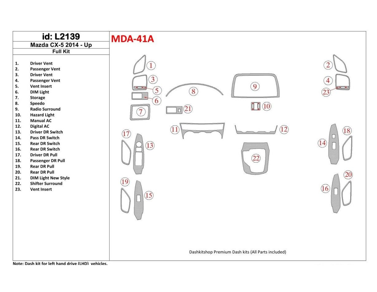 Mazda CX-5 2014-UP Full Set Cruscotto BD Rivestimenti interni