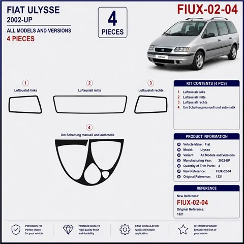 Fiat Ulysse 2002+ kit cruscotto 3D, 4 pezzi 2