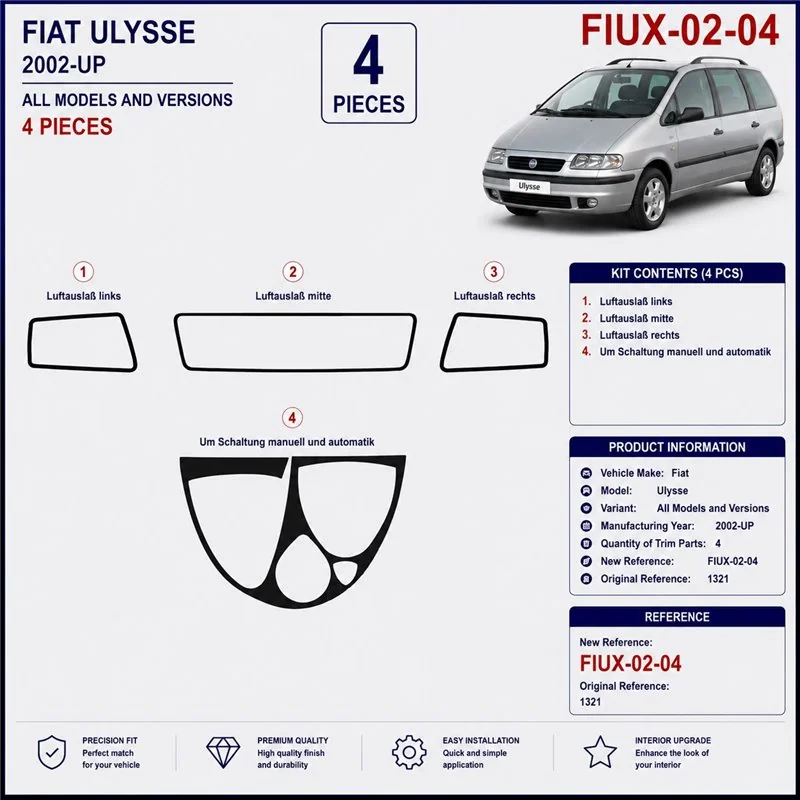 Fiat Ulysse 2002+ kit cruscotto 3D, 4 pezzi