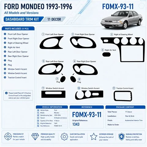 Ford Mondeo 1993-1996 kit rivestimento cruscotto e interni 3D 11 pezzi