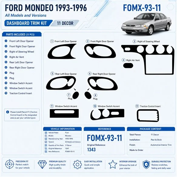 Ford Mondeo 1993-1996 kit rivestimento cruscotto e interni 3D 11 pezzi