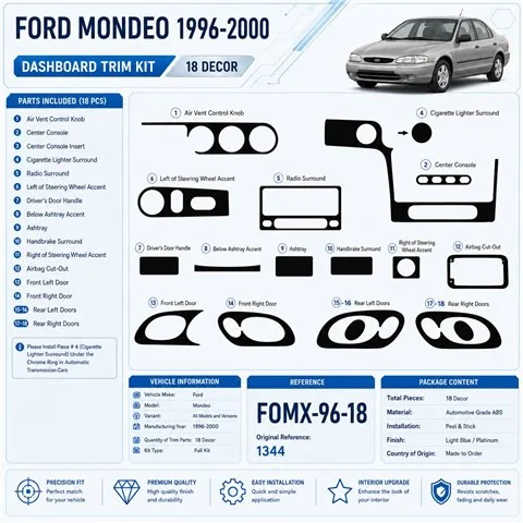 Ford Mondeo 1996-2000 kit rivestimento cruscotto e interni 3D 18 pezzi