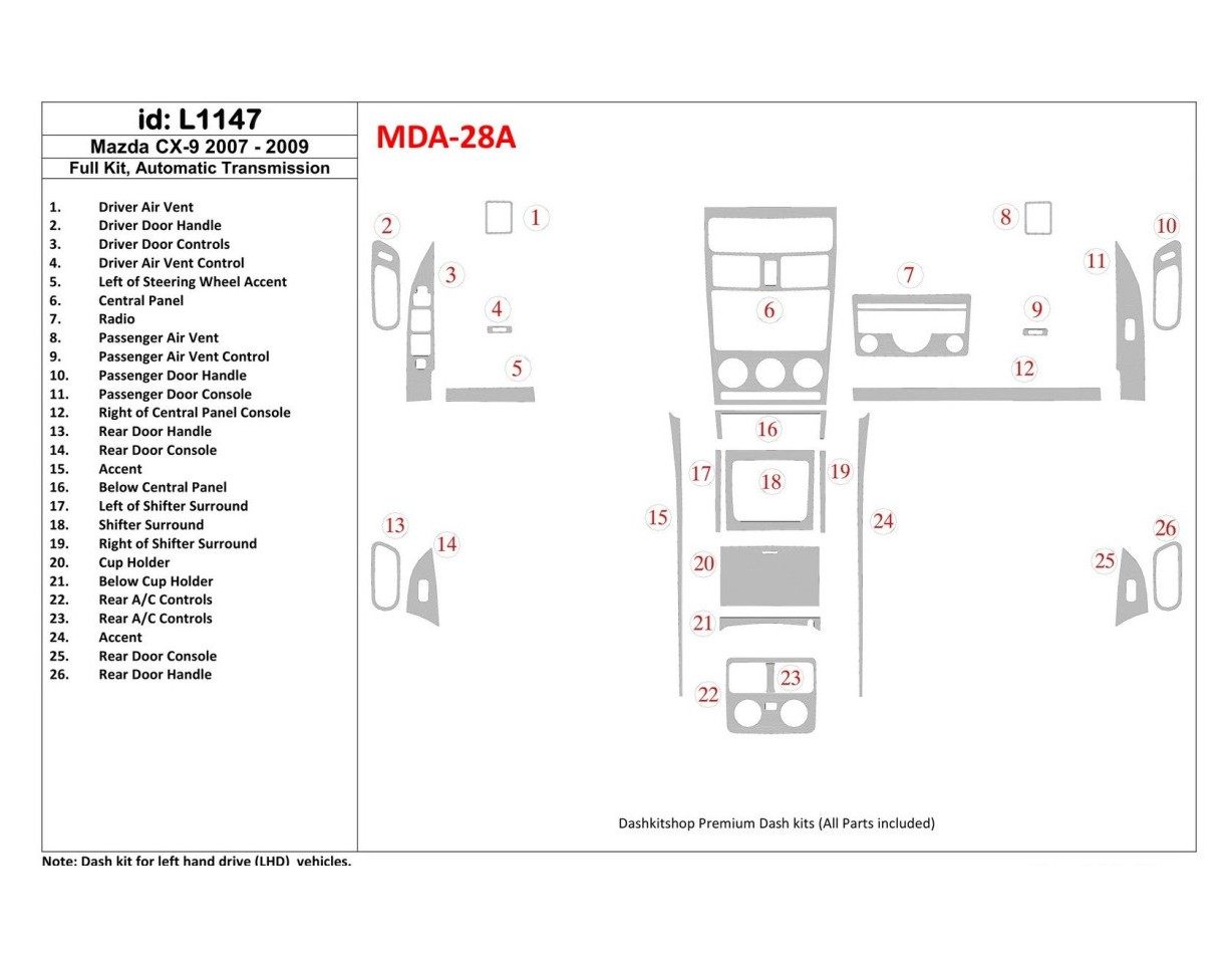 Mazda CX9 2007-2009 Full Set, Automatic Gear Cruscotto BD Rivestimenti interni