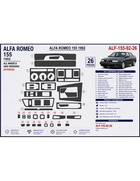 Alfa Romeo 155 1992 kit cruscotto 3D, 26 pezzi