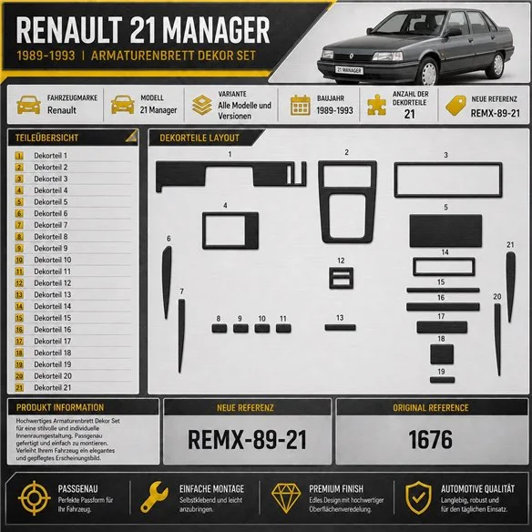 Renault 21 Manager 1989-1993 kit rivestimento cruscotto e interni 3D 21 pezzi
