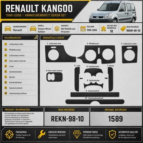 Renault Kangoo-Nissan Kubistar 1998-2008 kit cruscotto 3D, 10 pezzi 2