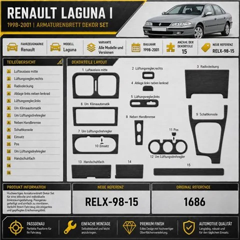 Renault Laguna 1998-2001 kit cruscotto 3D, 15 pezzi 2