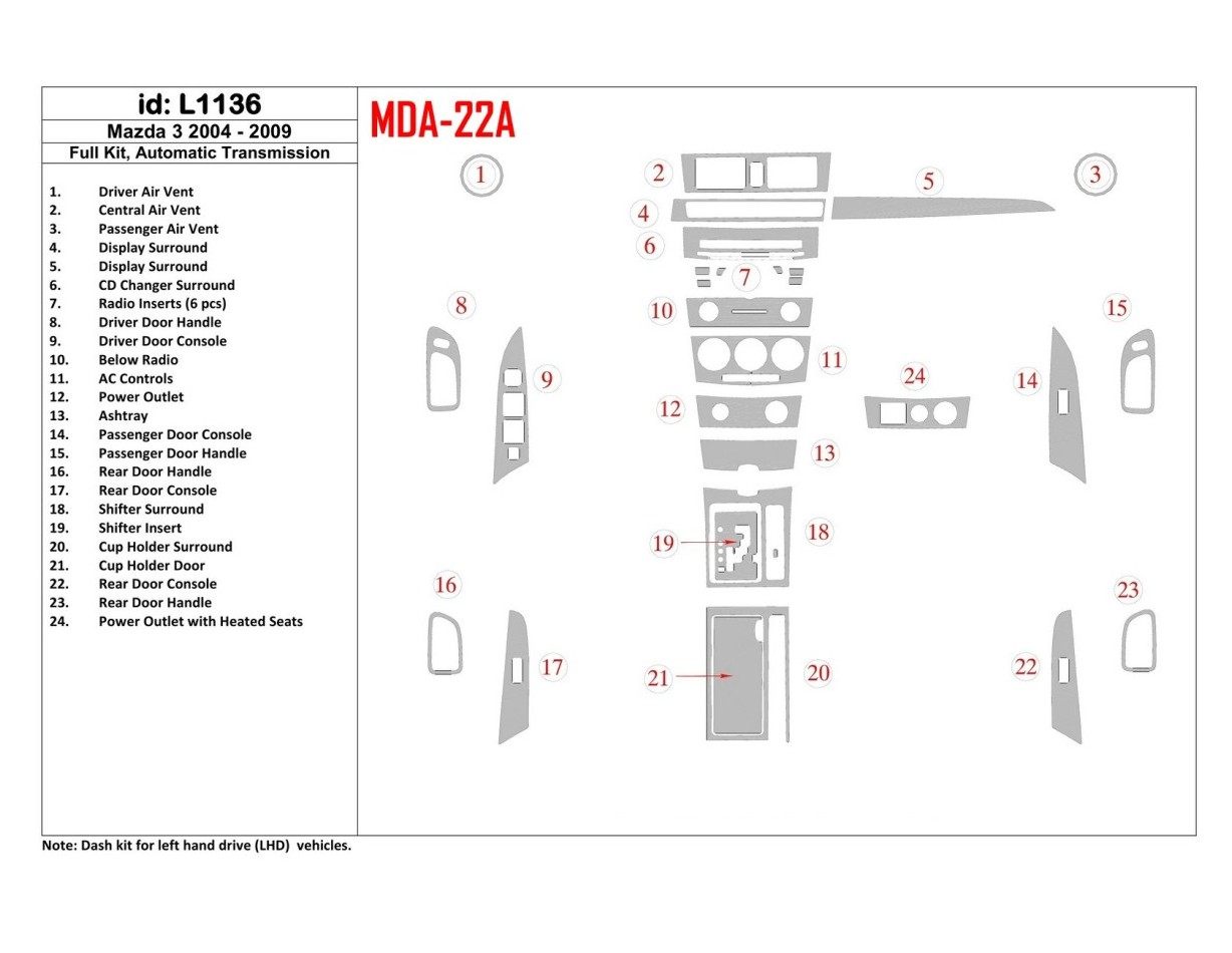Mazda Mazda3 2004-2009 Automatic Gear, With NAVI Cruscotto BD Rivestimenti interni