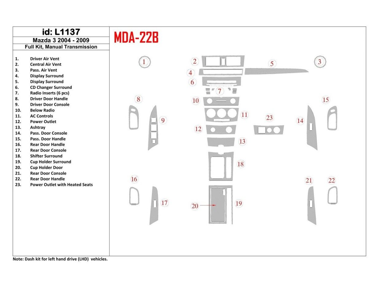 Mazda Mazda3 2004-2009 Manual Gear Box, With NAVI Cruscotto BD Rivestimenti interni