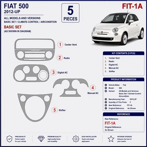 Fiat 500 2012+ set base, Climate-Control, climatizzatore kit cruscotto 3D 2