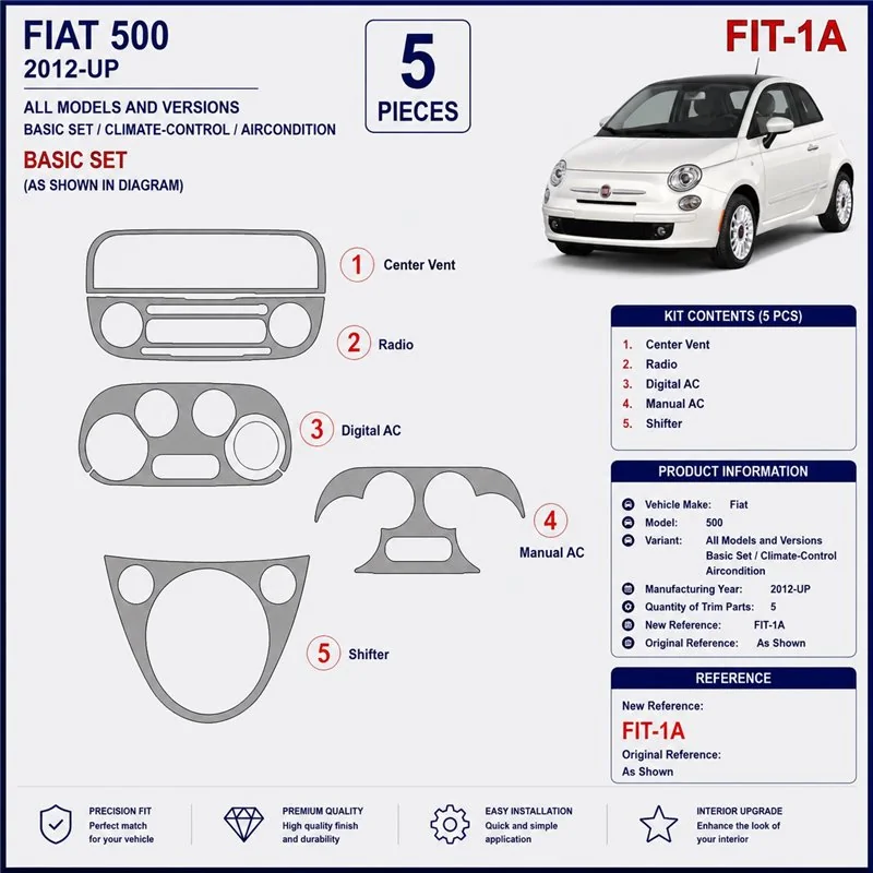 Fiat 500 2012+ set base, Climate-Control, climatizzatore kit cruscotto 3D
