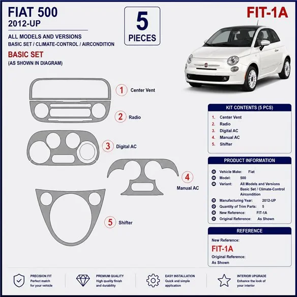 Fiat 500 2012+ set base, Climate-Control, climatizzatore kit cruscotto 3D