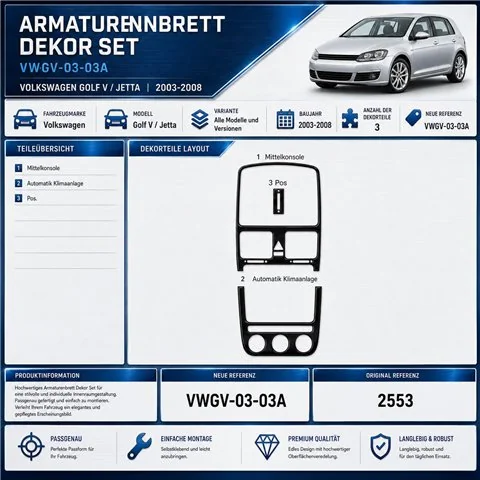 Volkswagen Golf V Jetta 2003-2008 automatic AC kit rivestimento cruscotto e interni 3D 3 pezzi