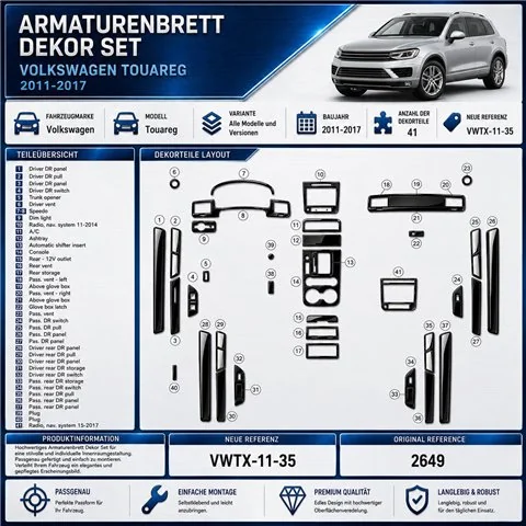 Volkswagen Touareg 2011-2017 kit rivestimento cruscotto e interni 3D 35 pezzi 2