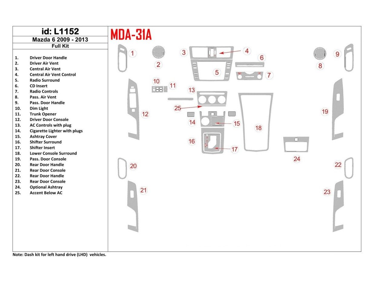 Mazda Mazda6 2009-UP Full Set Cruscotto BD Rivestimenti interni