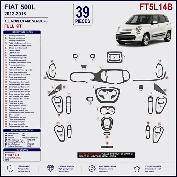 Fiat 500L 2012-2018 kit cruscotto 3D, 39 pezzi