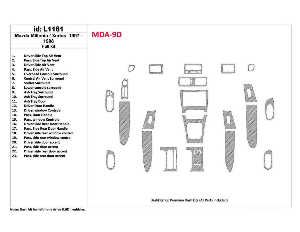 Mazda Milenia 1997-1998 Without Fabric, 23 Parts set Cruscotto BD Rivestimenti interni Mazda Milenia 1997-1998 Without Fabric, 23 Parts set Cruscotto BD Rivestimenti interni