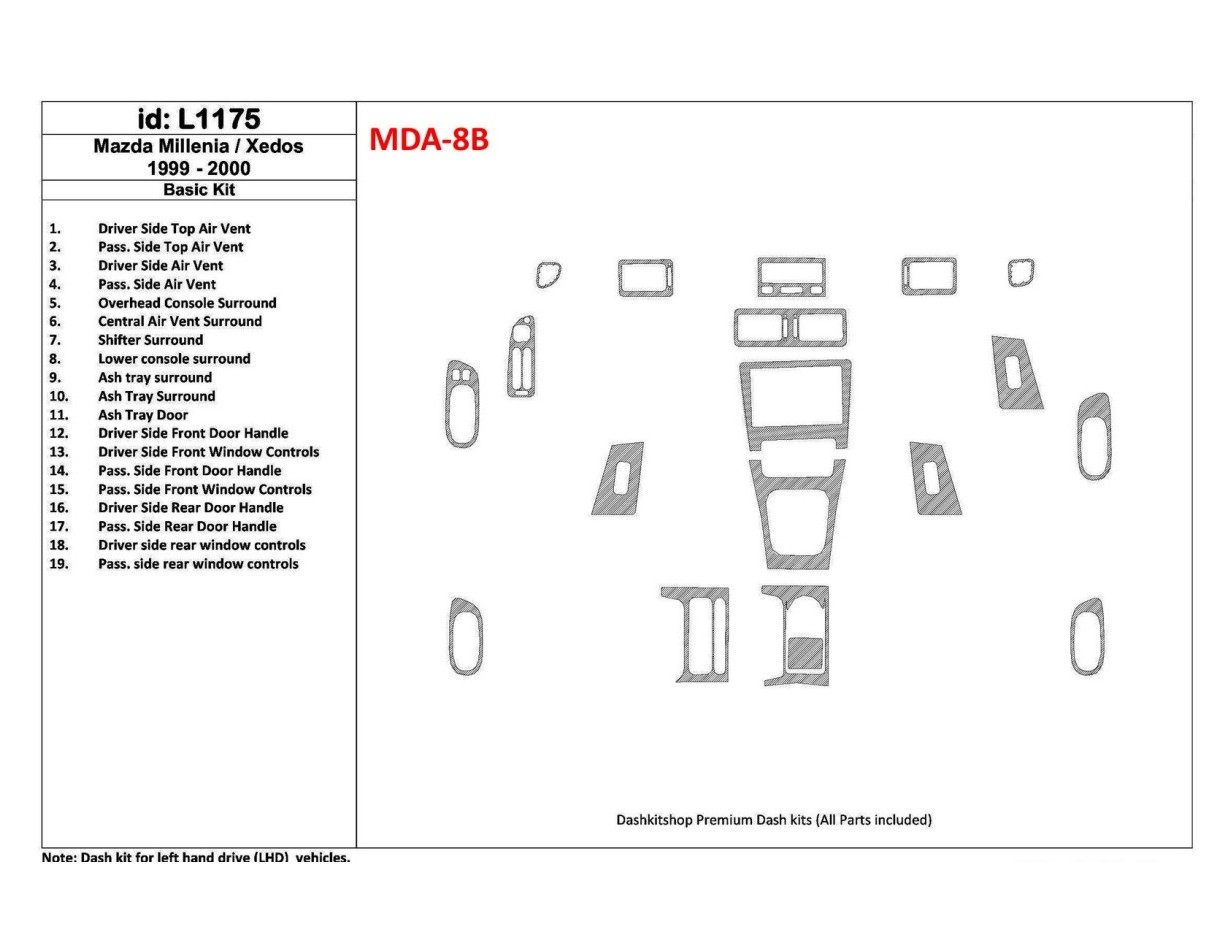 Mazda Milenia 1999-2000 Basic Set, Without OEM, 19 Parts set Cruscotto BD Rivestimenti interni