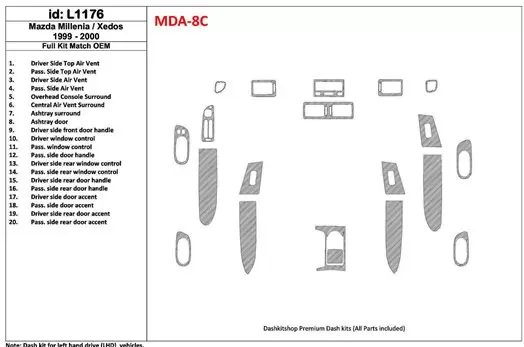 Mazda Milenia 1999-2000 Full Set, OEM Compliance, 20 Parts set Cruscotto BD Rivestimenti interni Mazda Milenia 1999-2000 Full Set, OEM Compliance, 20 Parts set Cruscotto BD Rivestimenti interni