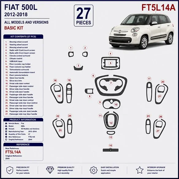 Fiat 500L 2012-2018 kit cruscotto 3D, 27 pezzi