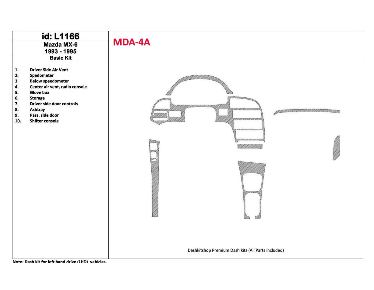 Mazda MX-6 1993-1995 Full Set, 11 Parts set Cruscotto BD Rivestimenti interni