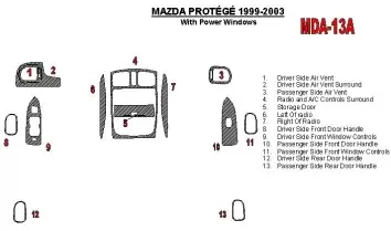 Mazda Protege 1999-UP With Power Windows 13 Parts set Cruscotto BD Rivestimenti interni