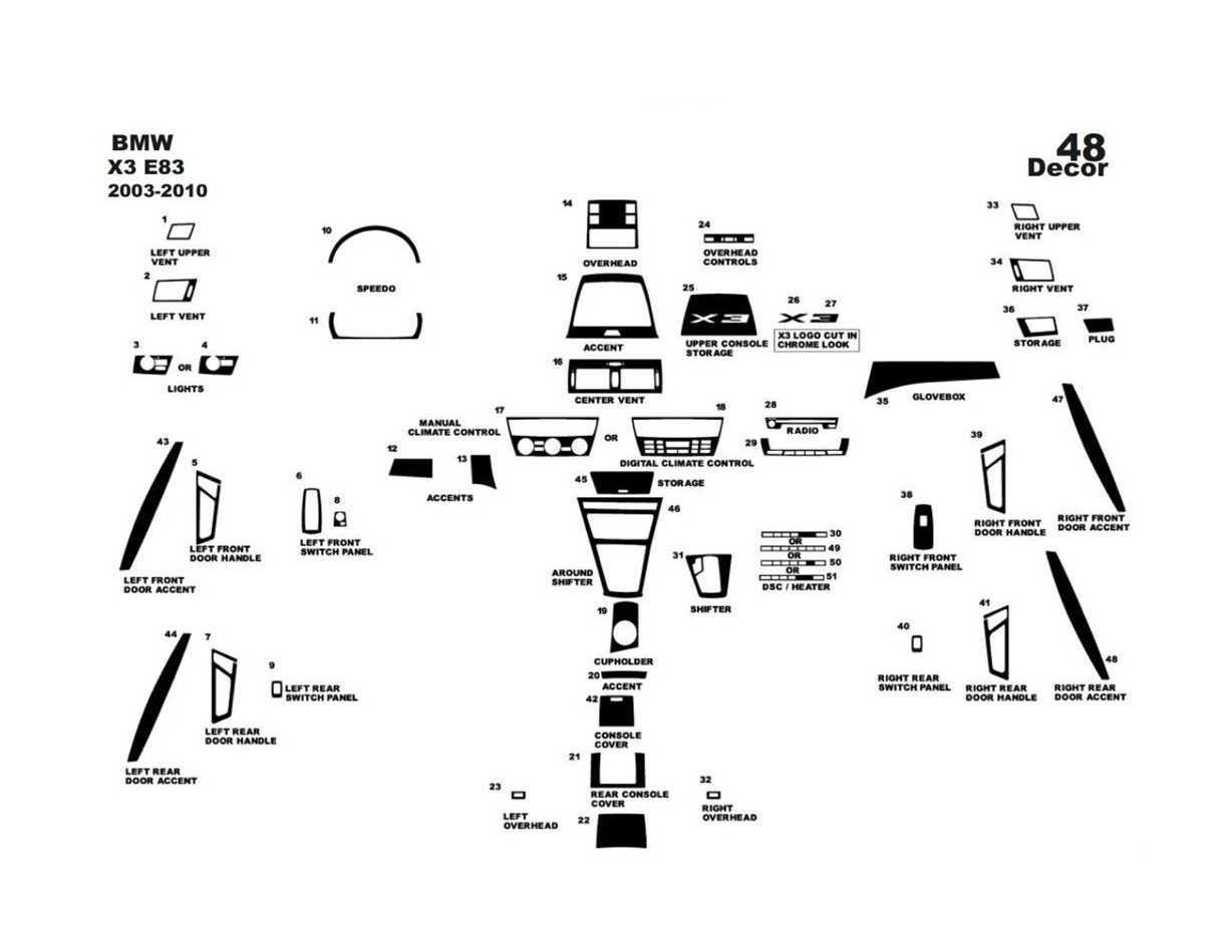 BMW X3 E83 2004-2010 Kit Rivestimento Cruscotto all'interno del veicolo Cruscotti personalizzati 48-Decori