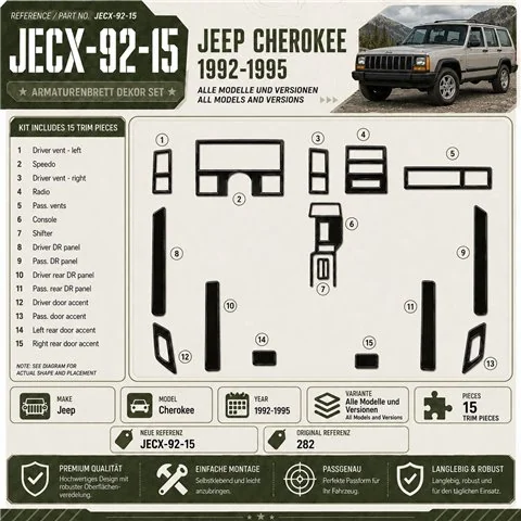Jeep Cherokee 1992-1995 kit rivestimento cruscotto e interni 3D 15 pezzi