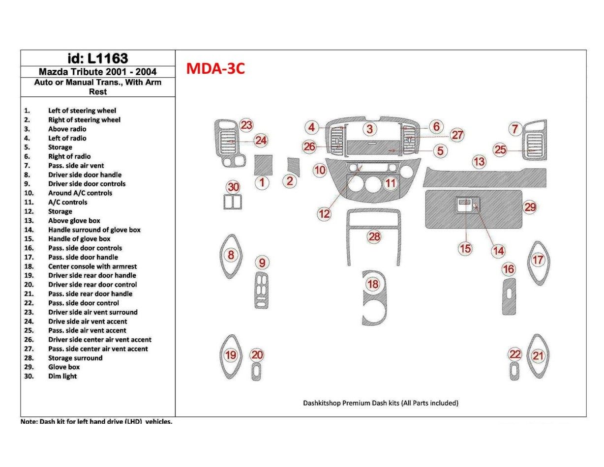 Mazda Tribute 2001-2004 Auto or Manual Gearbox , With Armrest Console Cruscotto BD Rivestimenti interni
