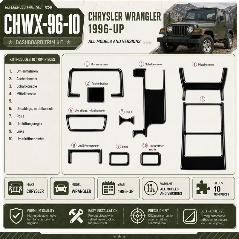 Chrysler Wrangler 1996-in poi kit rivestimento cruscotto e interni 3D 10 pezzi