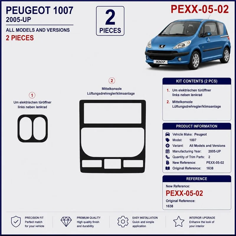 Peugeot 1007 2005+ kit cruscotto 3D, 2 pezzi