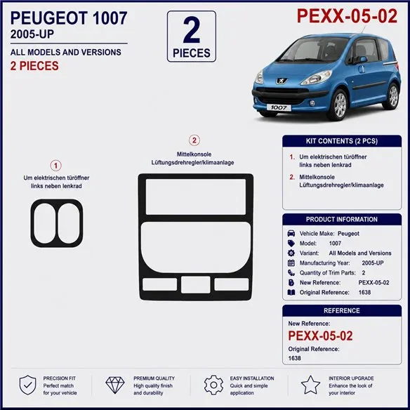 Peugeot 1007 2005+ kit cruscotto 3D, 2 pezzi