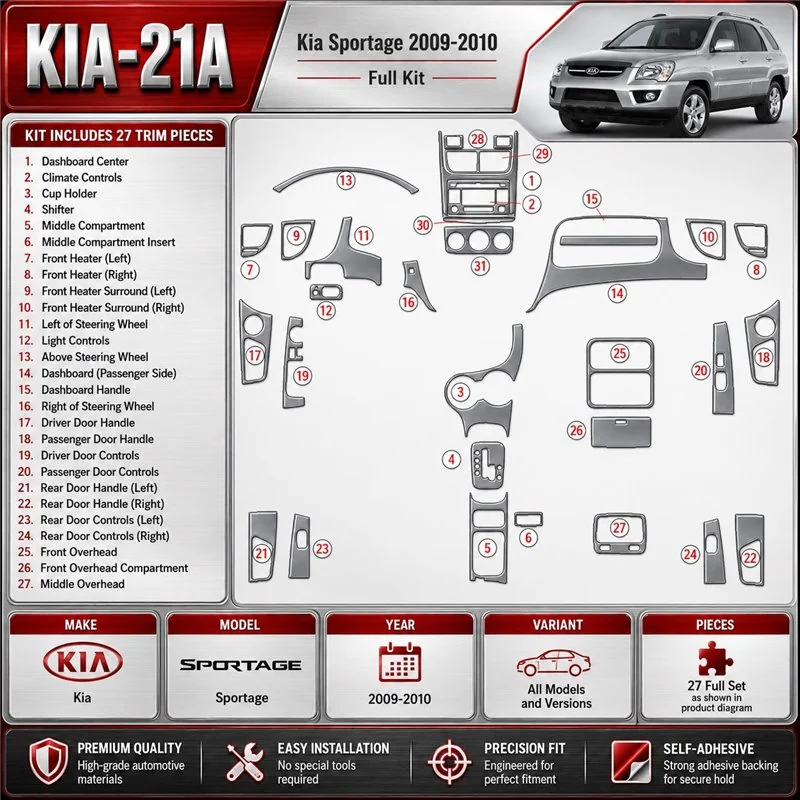 Kia Sportage 2009-2010 set completo kit rivestimento cruscotto e interni 3D