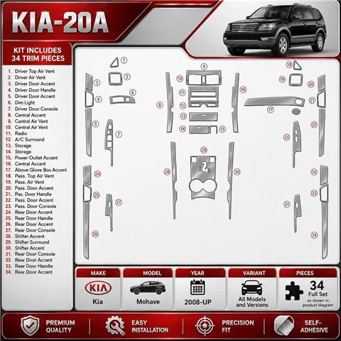 Kia Mohave 2008-in poi set completo; senza navigatore kit rivestimento cruscotto e interni 3D