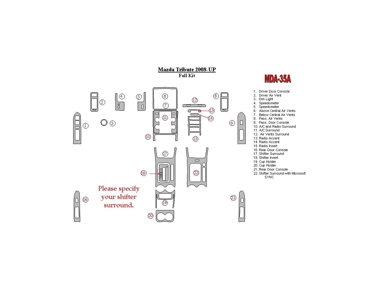 Mazda Tribute 2008-UP Full Set Cruscotto BD Rivestimenti interni