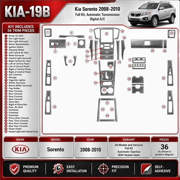 Kia Sorento 2008-2010 Ful Kit; cambio automatico,con Heated Seats kit rivestimento cruscotto e interni 3D