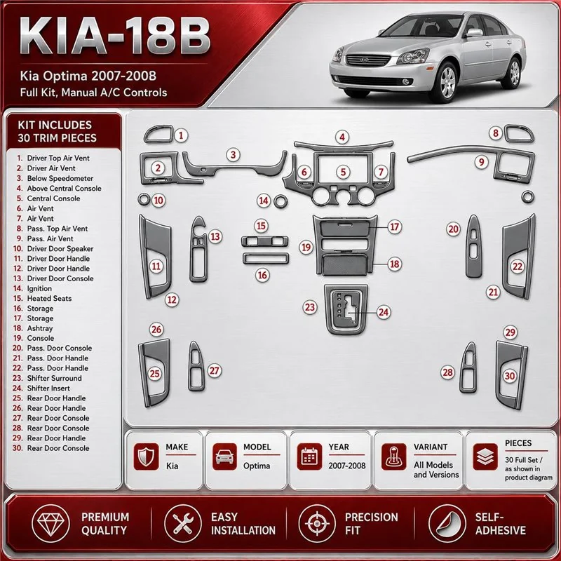 Kia Optima 2007-2008 set completo; cambio manuale A / C Controls kit rivestimento cruscotto e interni 3D