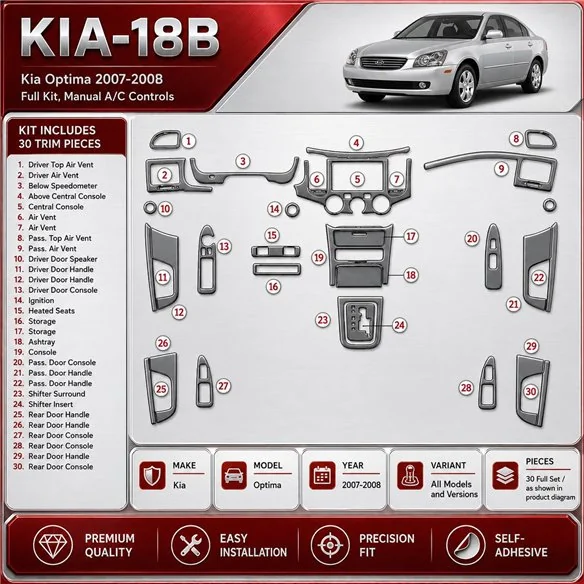Kia Optima 2007-2008 set completo; cambio manuale A / C Controls kit rivestimento cruscotto e interni 3D