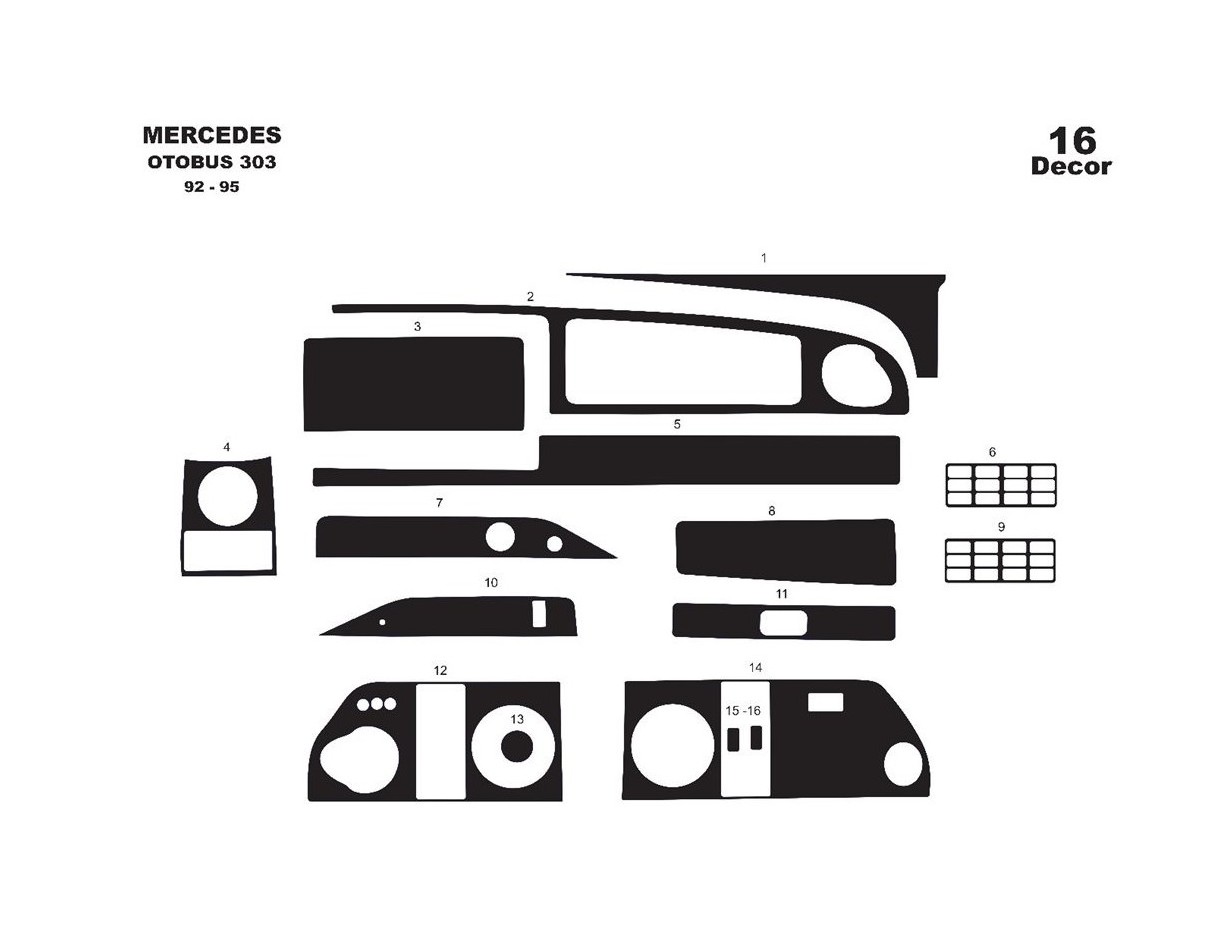 Mercedes 0 303 01.92 - 01.95 Kit Rivestimento Cruscotto all'interno del veicolo Cruscotti personalizzati 14-Decori
