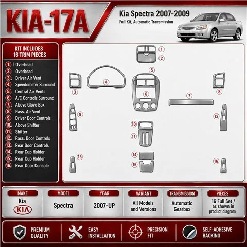 Kia Spectra 2007-in poi set completo; cambio automatico kit rivestimento cruscotto e interni 3D