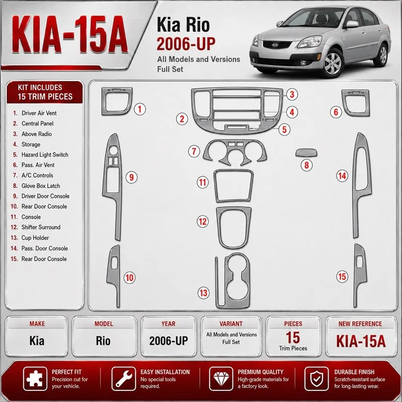 Kia Rio 2006-in poi set completo kit rivestimento cruscotto e interni 3D